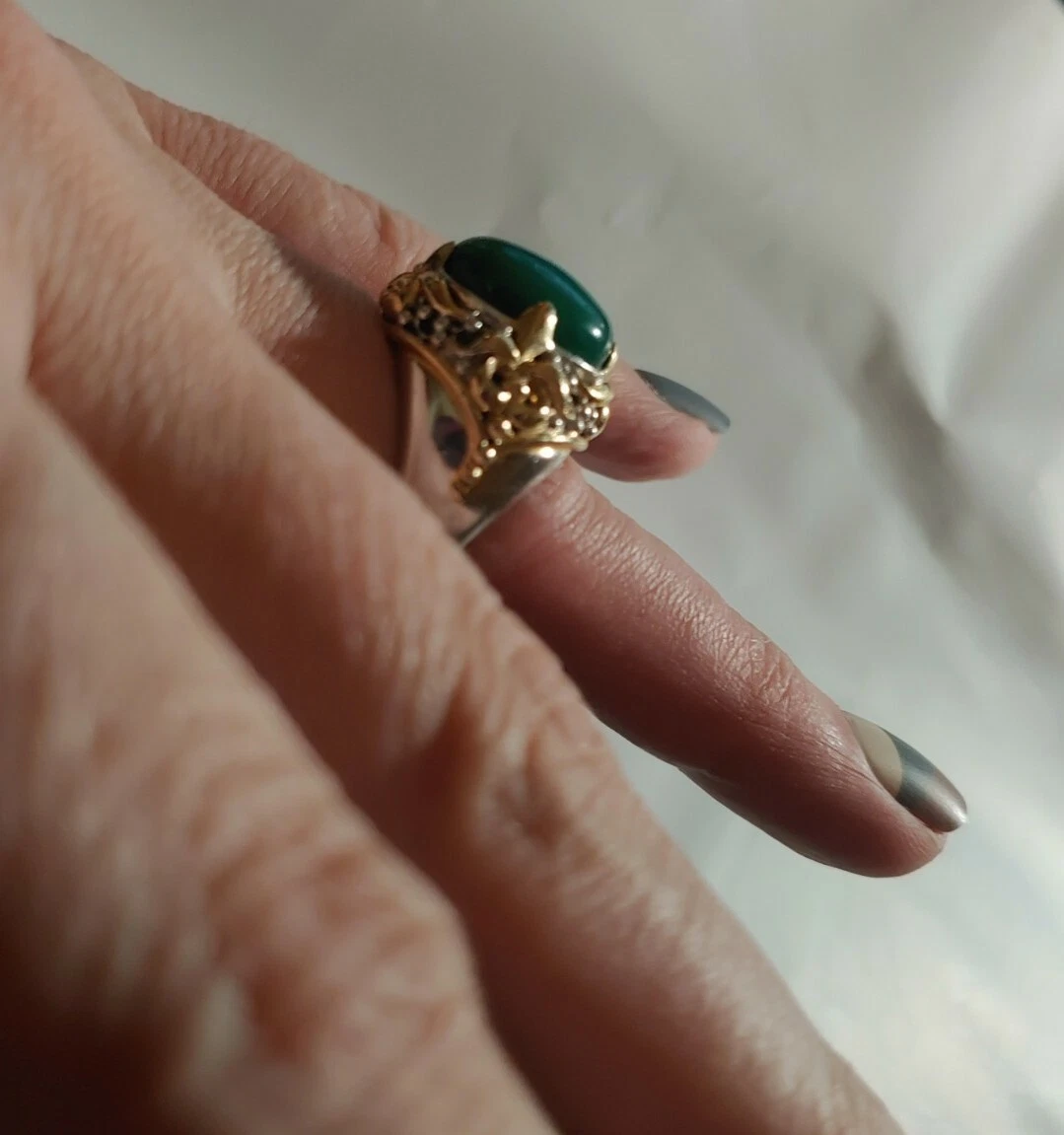 Sterling Silver Gold Filigree Green Stone Costume Jewelry
