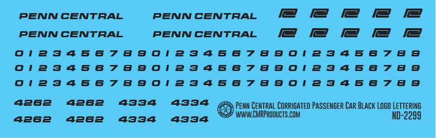 N Scale - Penn Central Passenger Car Black Logo Lettering Decals