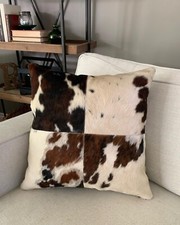 Cowhide Pillow Case 4 Squares Spotted Cowhide Cushion Cover - Size: 18 in x 18"