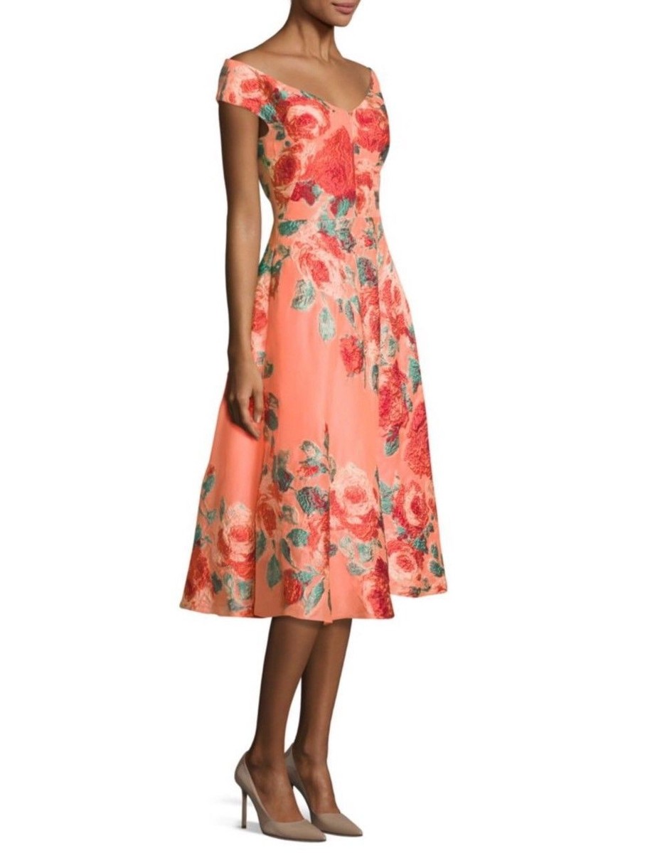 lela rose orange dress $2392 Lela Rose Women's Orange Elbow Sleeve Jacquard Silk Blend Dress Size 12