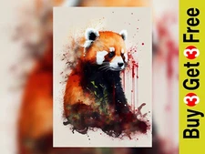 Sitting red panda, print of watercolour painting,  home decor, wall art 5" x 7"