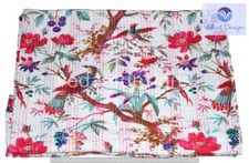 Indian Handmade Quilt Vintage Kantha Bedspread Throw Cotton Blanket Queen Gudari