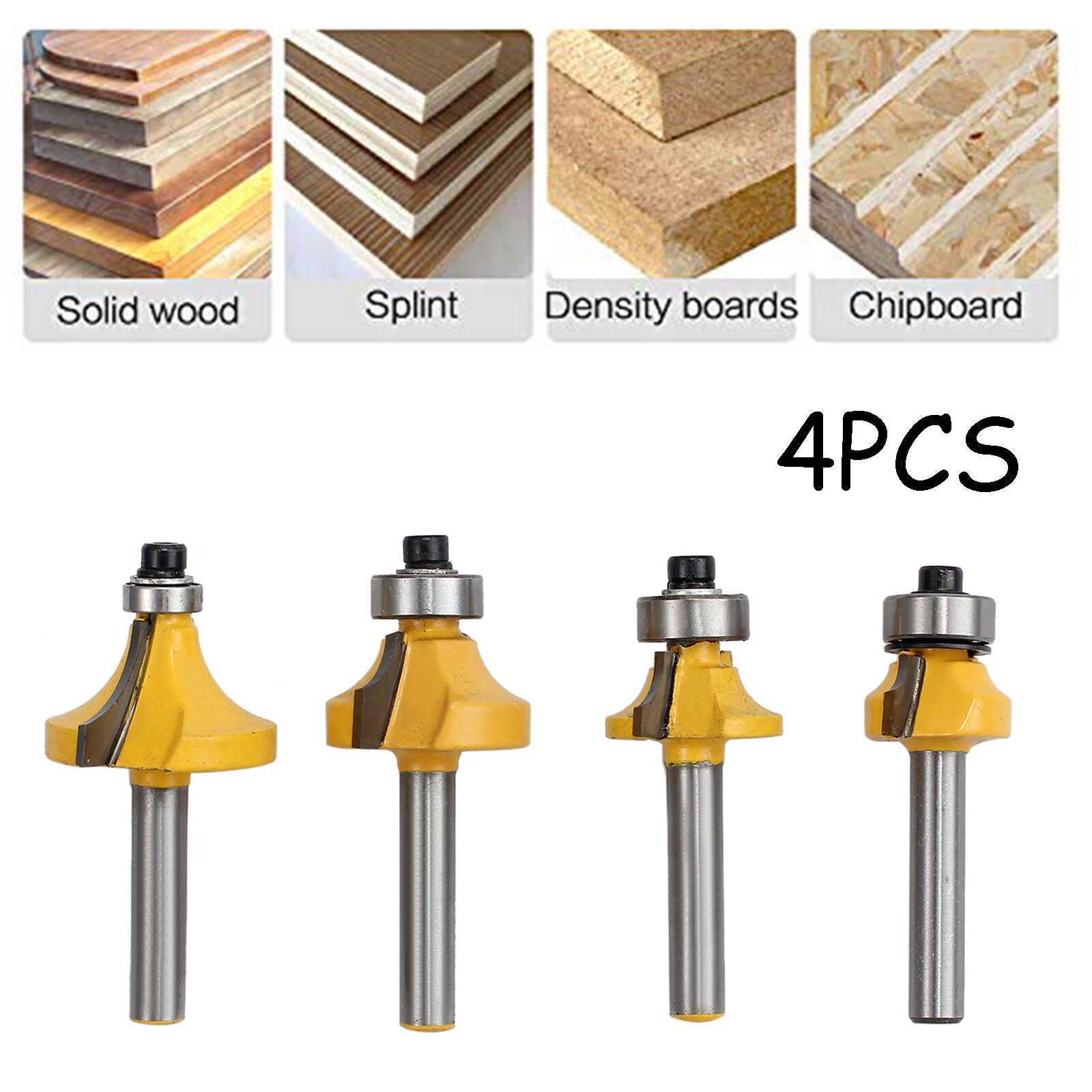 4x Round Over Edge Forming Router Bit 1/4" Shank 1/2'' 3/8''1/4'' 1/8'' Radius