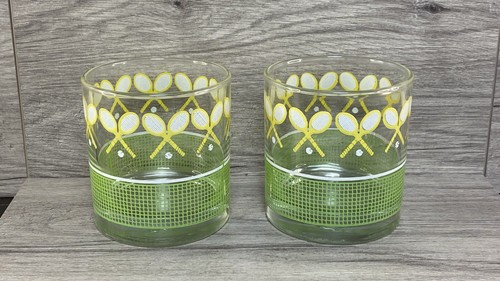 Vintage Libbey J. Scott Tennis Racket Lowball Whiskey Glasses HTF Barware 2pcs - Picture 3 of 17
