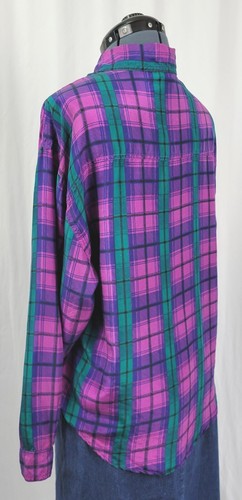 Blusa de seda vintage Maurices magenta/púrpura/verde a cuadros talla mediana - Imagen 11 de 18
