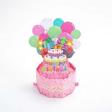 Pink Balloon Surprise - Pop Up Birthday Card with Envelope