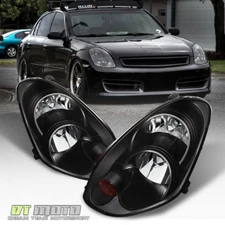 Fits [HID Model] 2005-2006 G35 Sedan G35X Headlights Black Headlamps Left+Right
