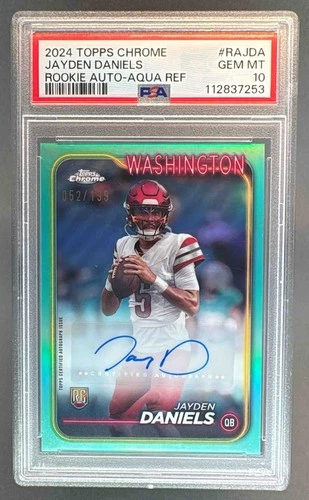 Jayden Daniels 2024 Topps Chrome Aqua Refractor Rookie Auto RC 52/199 PSA 10