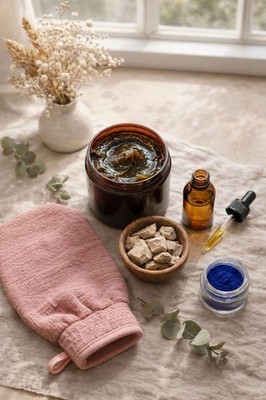 Moroccan Hammam Spa Kit | Eucalyptus Black Soap, Kessa Glove, Rhassoul Clay, Arg