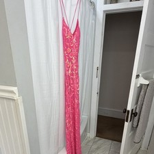 Fashion Nova Pink Floral Sequin Mesh Strappy Sleeveless Maxi Dress S Zip