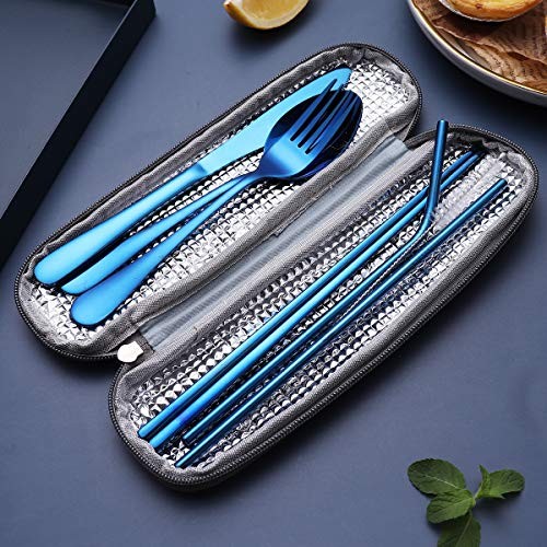 Portable Stainless Steel Flatware Set, Travel Camping Cutlery Set, Blue - Bild 6 von 7