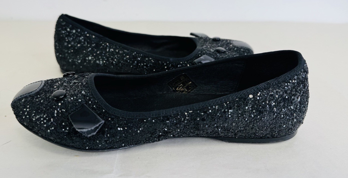 Little Marc Jacobs Black Glitter Girls Ballerina Mouse Flat Shoes Size UK 33  image 4