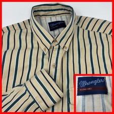 Wrangler Men's Long Sleeve Striped Button Down Shirt X Long Tails Beige Green