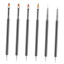 Nail Dotting Tools 6PCS Double-ended Nail Art Brushes Kit Nail Art Gel Black