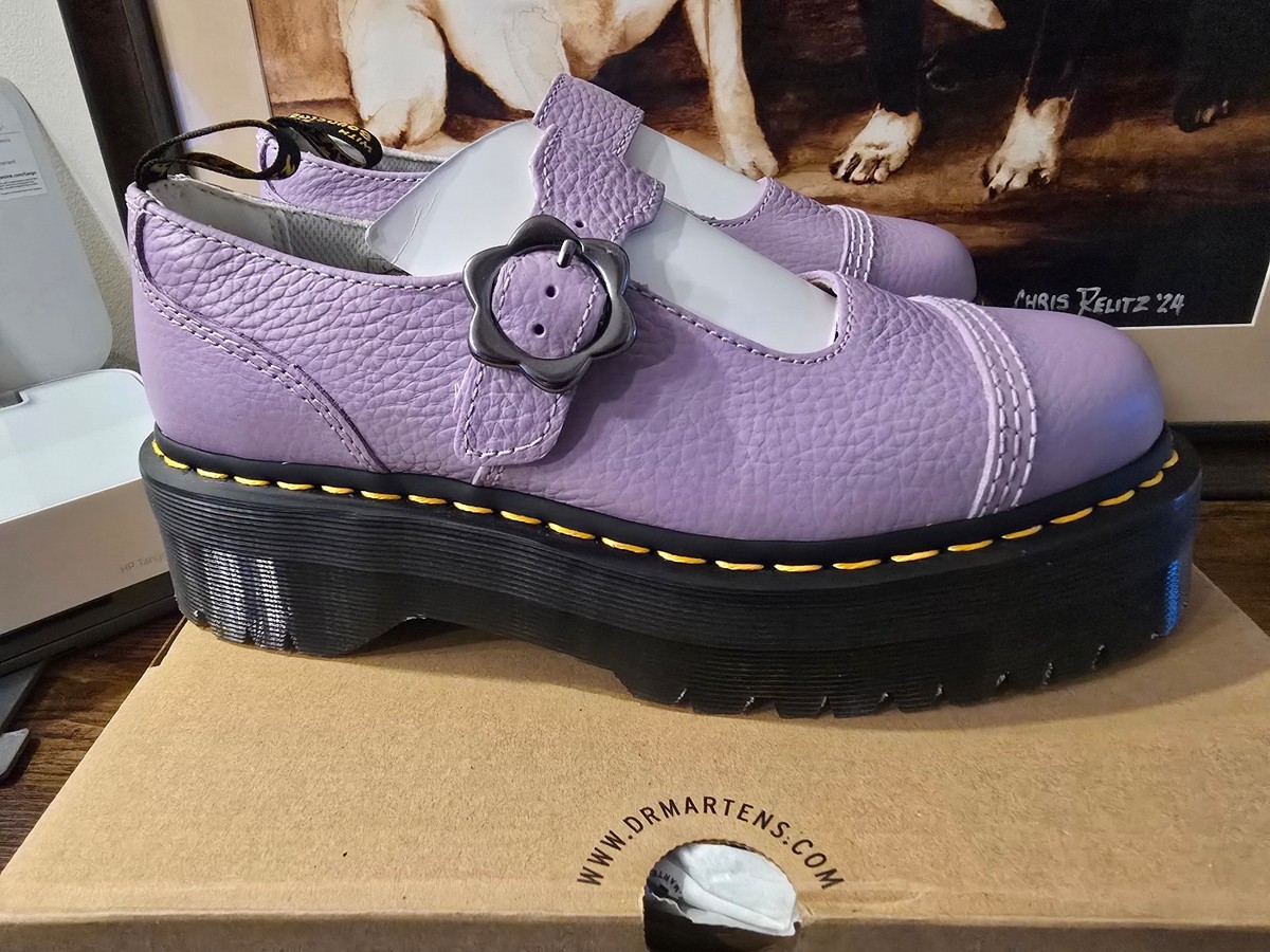 Dr Martens Addina Flower Lilac Purple Leather Mary Jane Platform