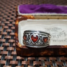 Vintage Sterling Silver Hearts Ring Red Garnet Gemstones Jewellery UK Size N