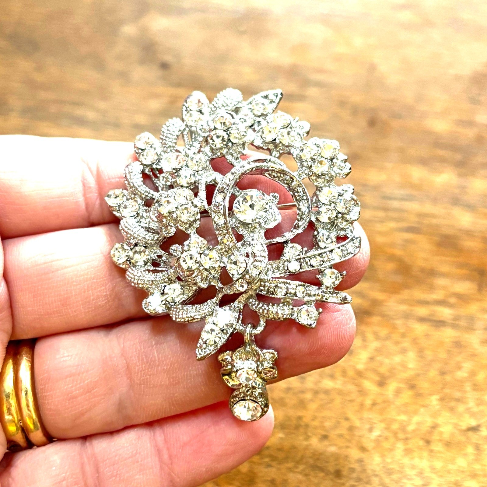 Silvertone statement brooch clear white rhineston… - image 5