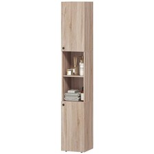 Tall Bathroom Cabinet with 2 Fluted Doors & Adjustable Shelves Furniture Natural