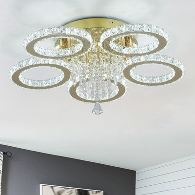 Modern Gold Crystal LED Chandelier Color Changing Ceiling Light Bedroom Hallway