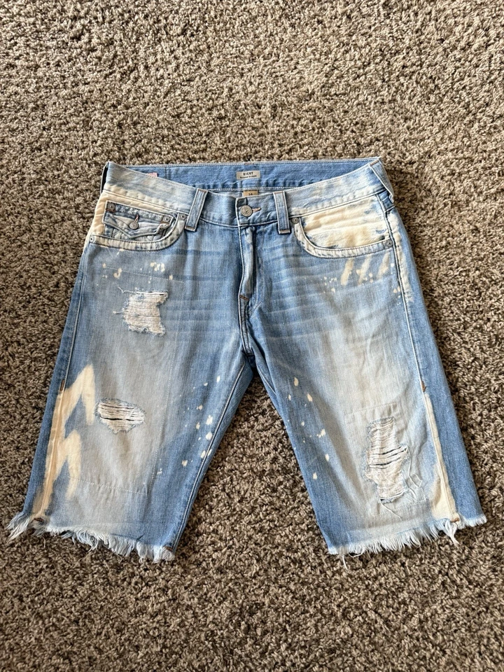Pantalones Cortos de Jean True Religion Ricky Relajados Corte Recto Azul Envejecido 36x13  Foto 3 de 4