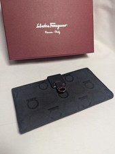 Salvatore Ferragamo Gancini Long Wallet Black Canvas Leather Used