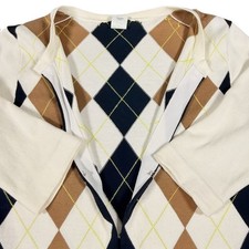J.CREW Argyle Cardigan Sweater Y2K 2007 Preppy Academia Fitted Cotton Womens XS