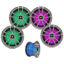 4x Infinity 6.5" 225W Marine Titanium LED Speakers, 16 Gauge 50 Ft Speaker Wire