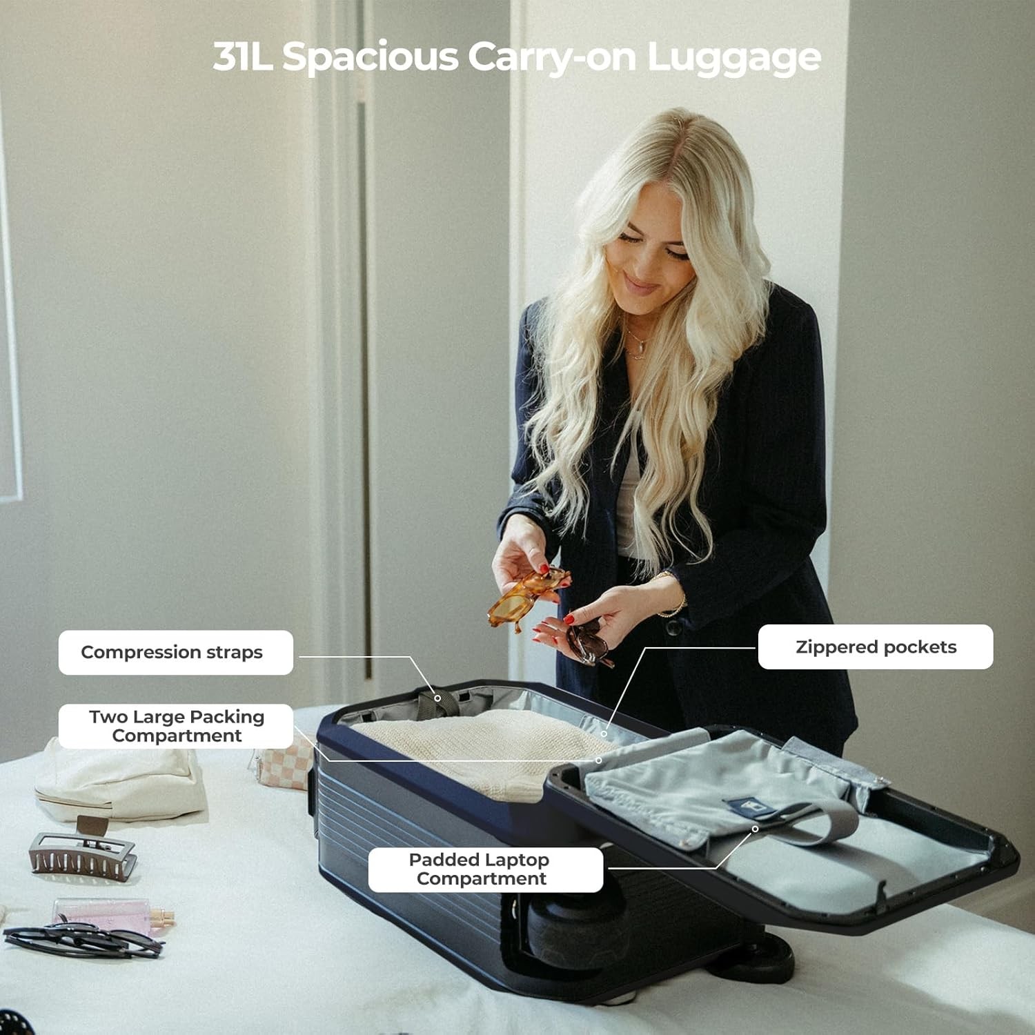 Electric Smart Rideable Suitcase Travel Buddy Riding Luggage Scooter--Black