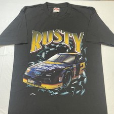 Vtg Rare NASCAR #2 Rusty Wallace Big Print Nutmeg Mills T Shirt. Mens XL
