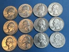 Lot of 12 Washington Quarters – 90% Silver – Year 1964D– Better Quality Lot #101