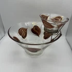 MCM Vtg Anchor Hocking Enchant Ware Chip & Dip Bowl Set Brown Metallic Gold Leaf