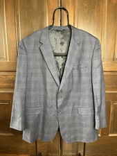 Jos A Bank Men's 52L Blue Wool Blazer Jacket Sport Coat Windowpane Check Repair