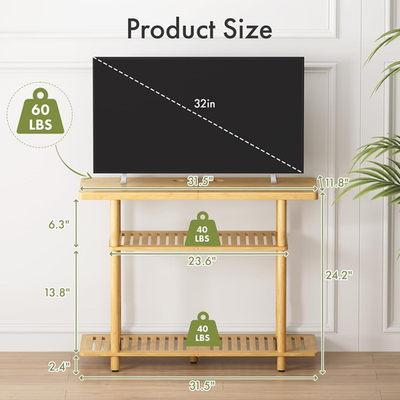 Bamboo TV Stand, Small TV Stands for up to 32 Inch, 3-Tier