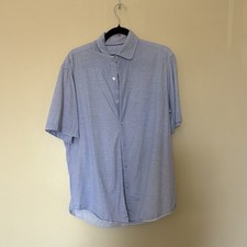 BUGATCHI OooohCotton Tech Blue L Short Sleeve Spread Collar Stretch Shirt