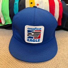 Vintage 1990s Goodyear Eagle Racing Trucker Hat Blue Mesh Snapback Cap