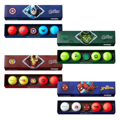 Volvik VIVID SOFT 4.0 Marvel Golfbälle 4er Pack + Marker Hulk Iron Man Spider-Man