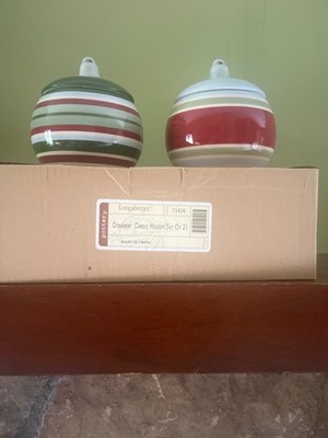 NIB  2-Longaberger Pottery Ornament Candle Holders Dip Bowls w/Lids 71426 NIB