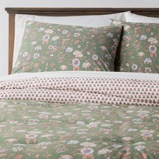 3pc King Boho Reversible Printed Comforter Sham Set Green Floral -
