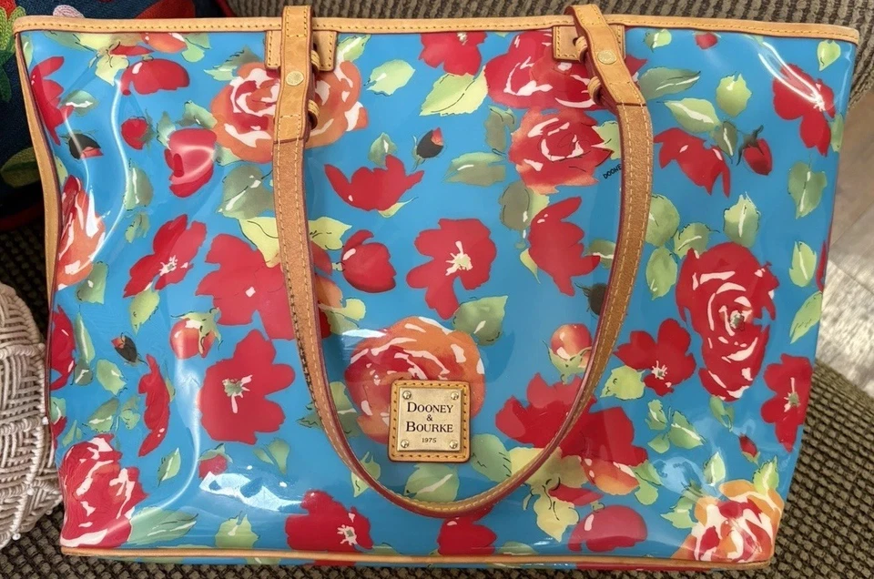 Bolso Grande Dooney Bourke Azul Rojo Floral Rosa Polivinilo y Cuero Vacchetta Foto 3 de 4