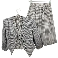 David Hayes Vintage 60s Houndstooth 4 Piece Maxi Skirt set Outfit Suit size 6
