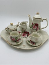 Porcelain Collectible 10 Piece Mini Tea Set Classic Treasures Floral Gold Trim