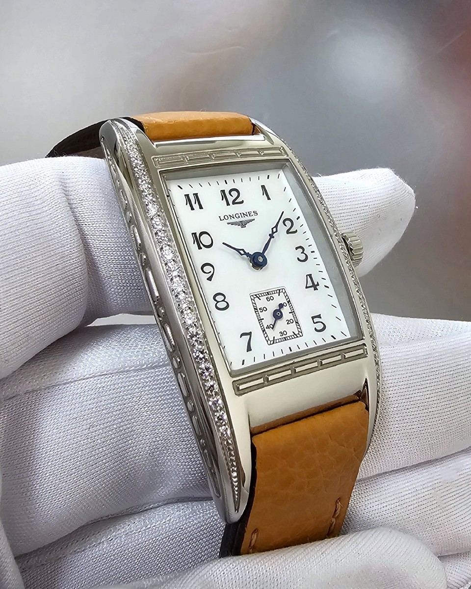 Longines Womens Bella Arti 19 Diamond Bezel MOP Dial Leather Watch