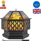 Elegant 66cm Hexagonal Fire Bowl with Spark Screen - Perfect for Outdoor Magic