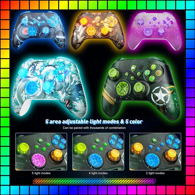 BONACELL RGB Wireless Controller Für Microsoft Xbox One Series S/X, Win11 Steam Gamepad