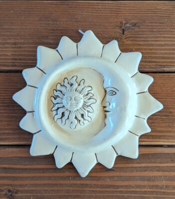 Vintage Plaster? Sun Face Moon 10'' Celestial Wall Hanging Piece - Heavy/Thick