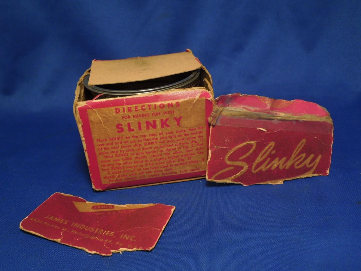 Vintage 1950's James Industries Metal Slinky Toy W/ Original Box