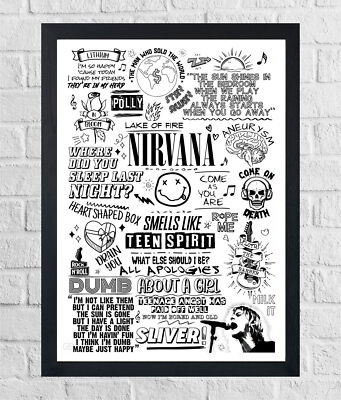 Nirvana Doodle Lyric Poster Print Sketch Art Wall Music Song Gift