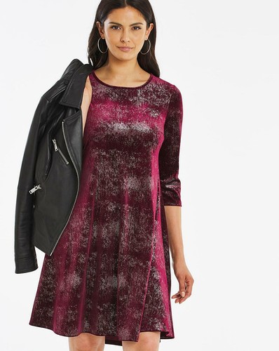 CAPSULE Mulberry Glitter 3/4 Sleeve Velour Swing Dress Plus UK 20 (CC178-7)  | eBay