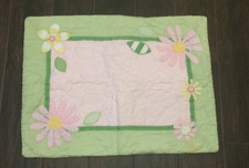 Pottery Barn Kids Quilted Sham Pink Floral Embroidered Flower Applique Tie Close