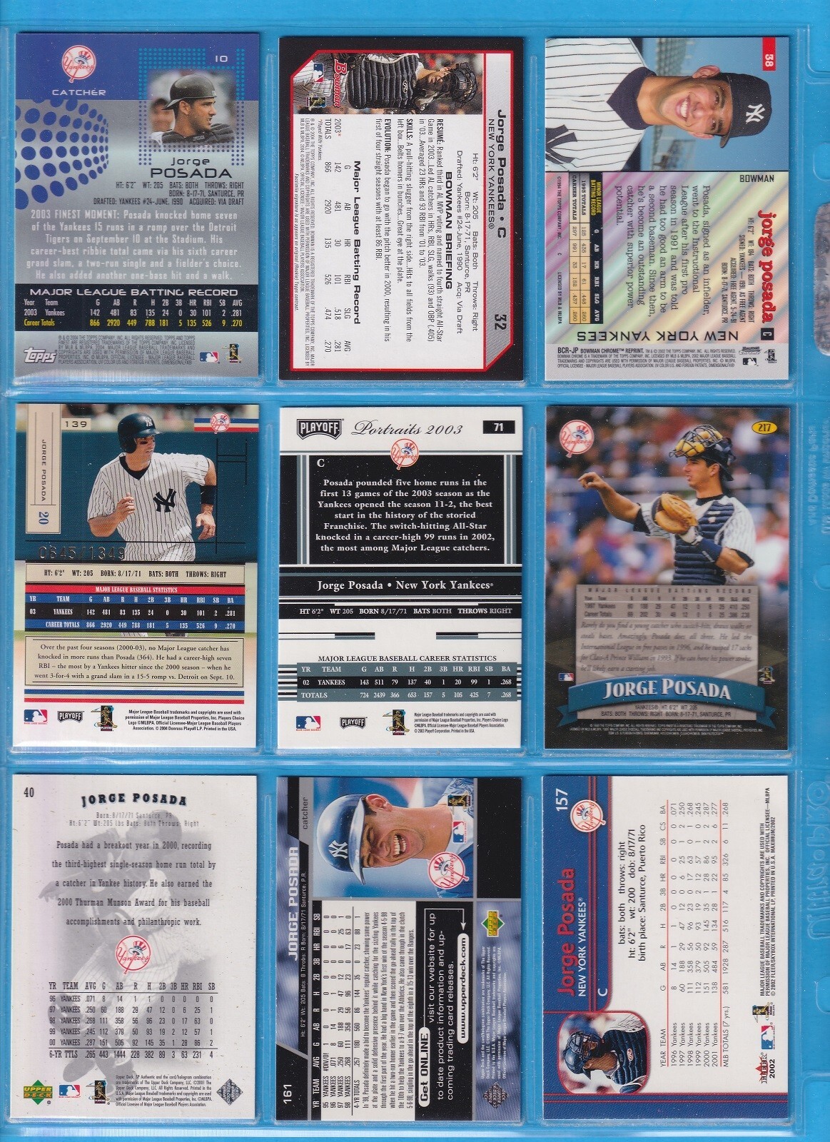 Posada Lot (9 cards) Rookie Reprint, Finest+ New York Yankees
